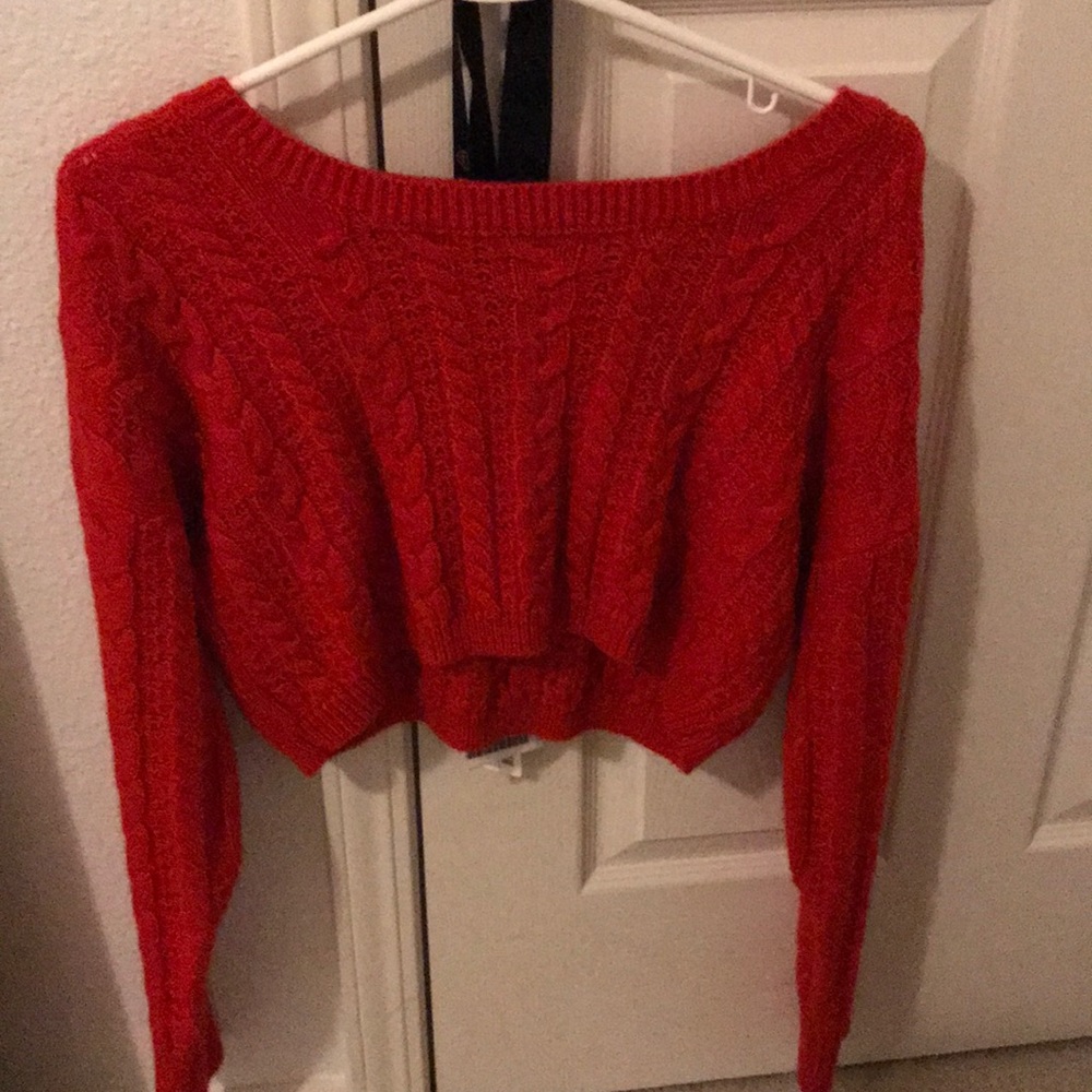 red cropped sweater